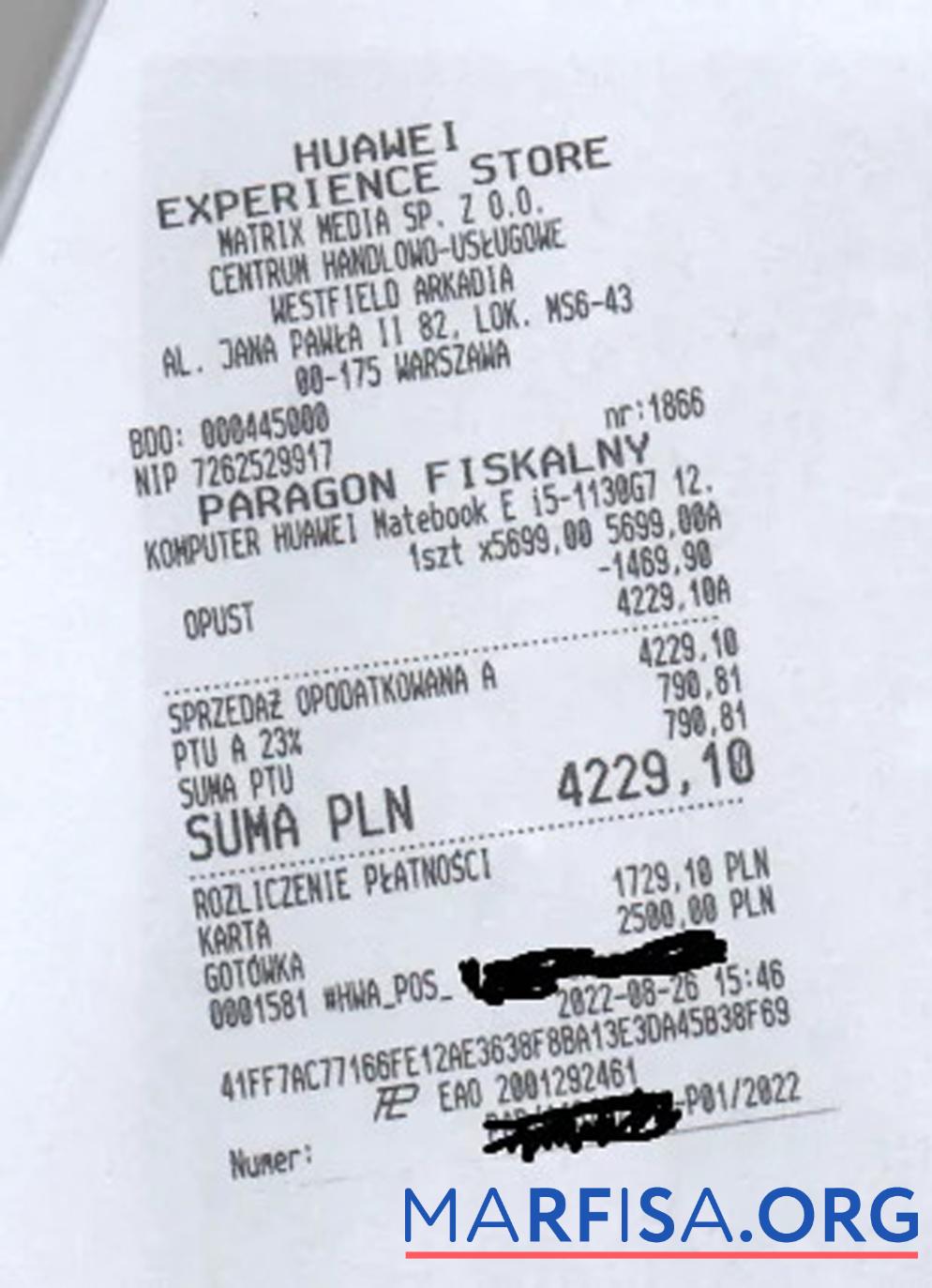 Printable Huawei store payment check example